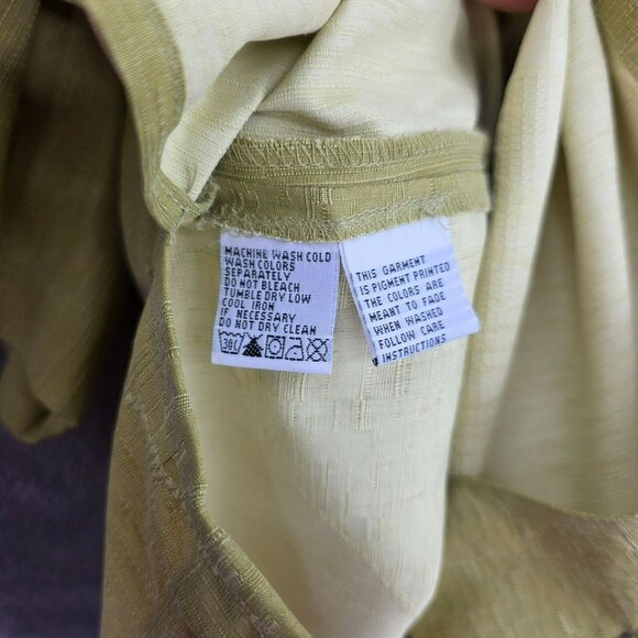 Tommy Bahama Loop Collar Silk Shirt L Yellow Green Tropical Textured Leaf Print - Picture 7 of 10